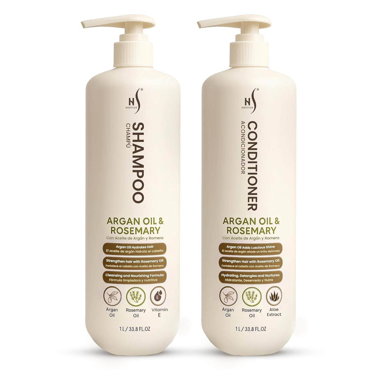 HerStyler Argan Oil Shampoo & Conditioner Set – With Rosemary & Aloe