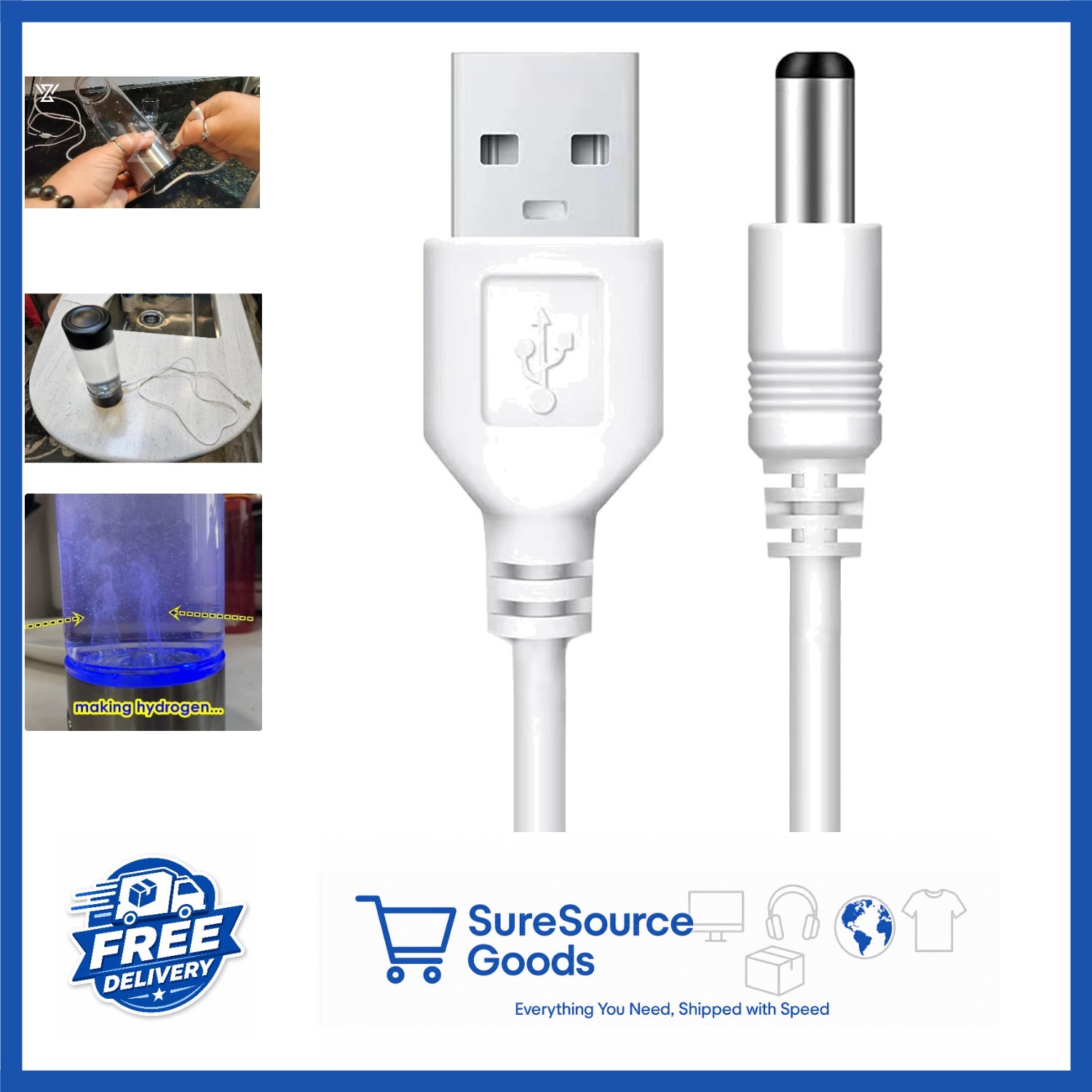 Replacement USB to DC Charger Cord for Hydrogen Water Generator Bottle