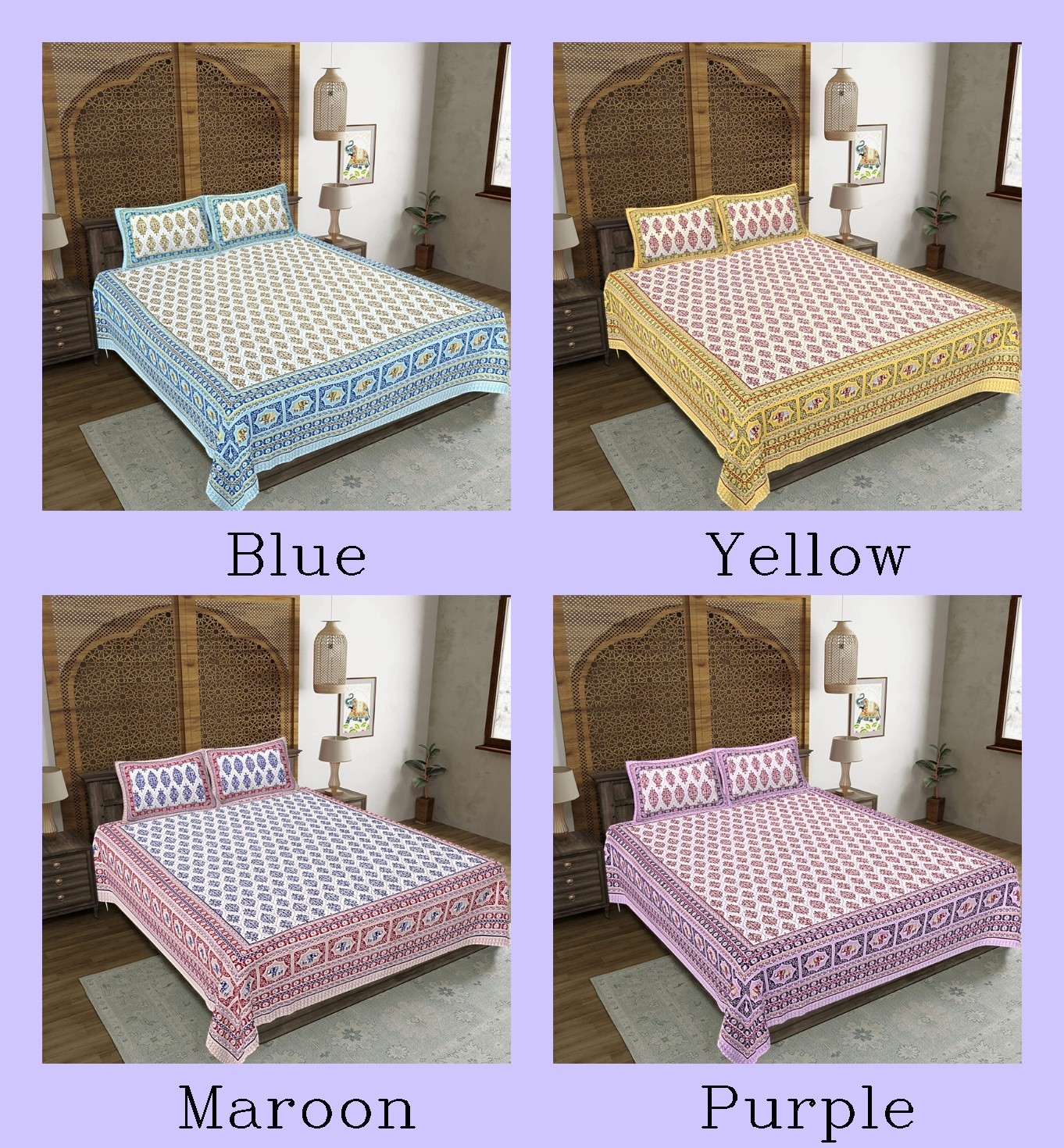 Mandala Cotton Double Bedsheet With 2 Pillow Cover Hathi Buta Design
