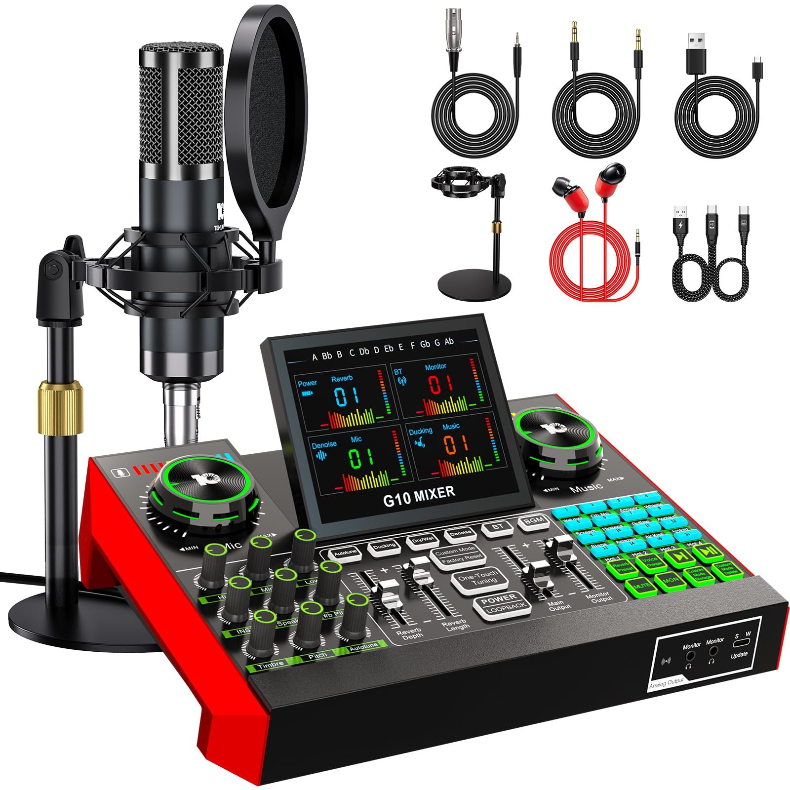 Podcast Microphone Bundle with Live Sound Board Audio Mixer 3.5mm Condenser
