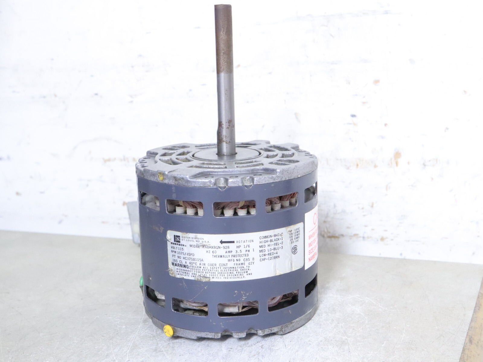 EMERSON K48HXBGN-928 Blower Motor 1/6HP 1075RPM 4SPD 115V 3.5Amp HC37SB115A