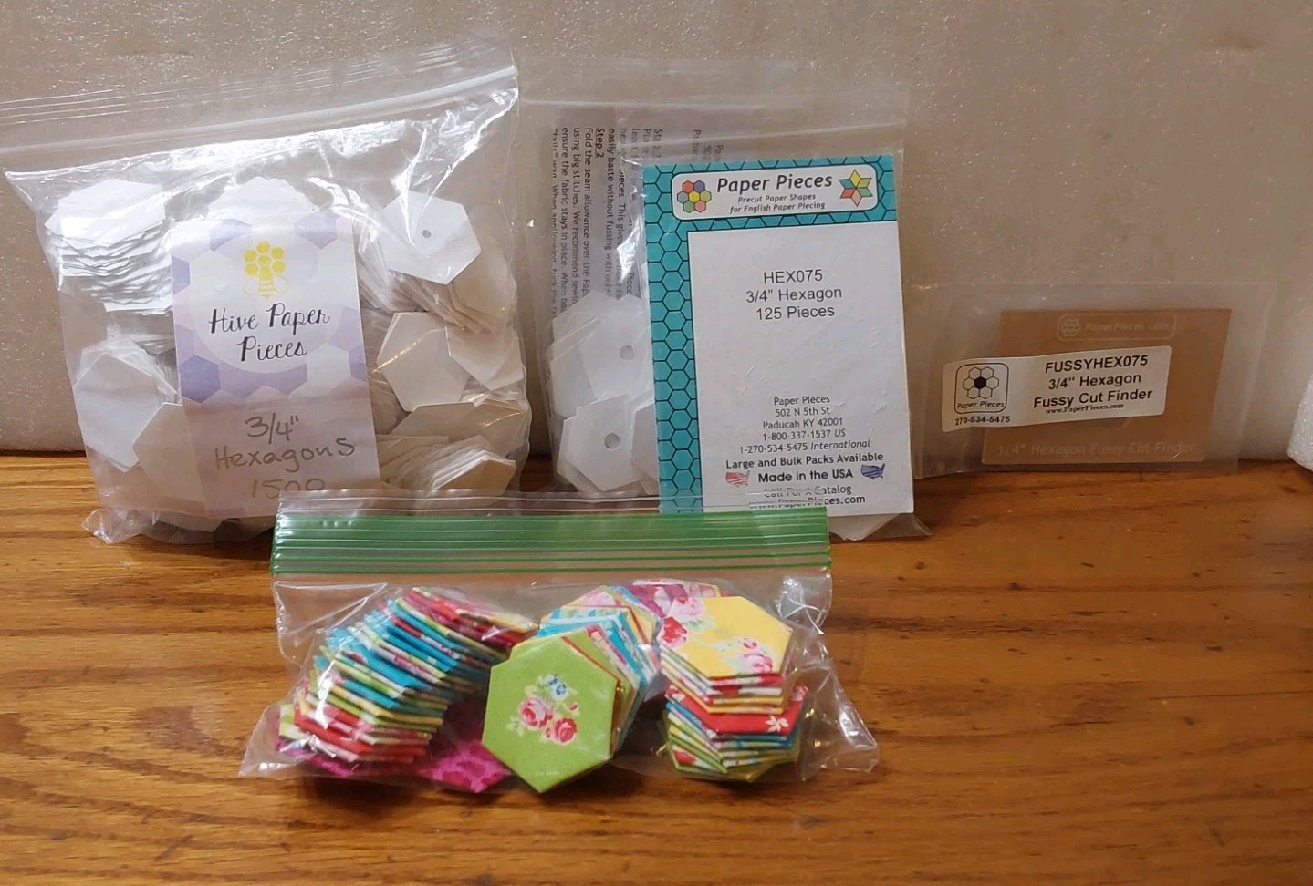 Hexagon Piecing Paper Templates Quilting 3/4'' White 2000+ pcs Acrylic Fussy