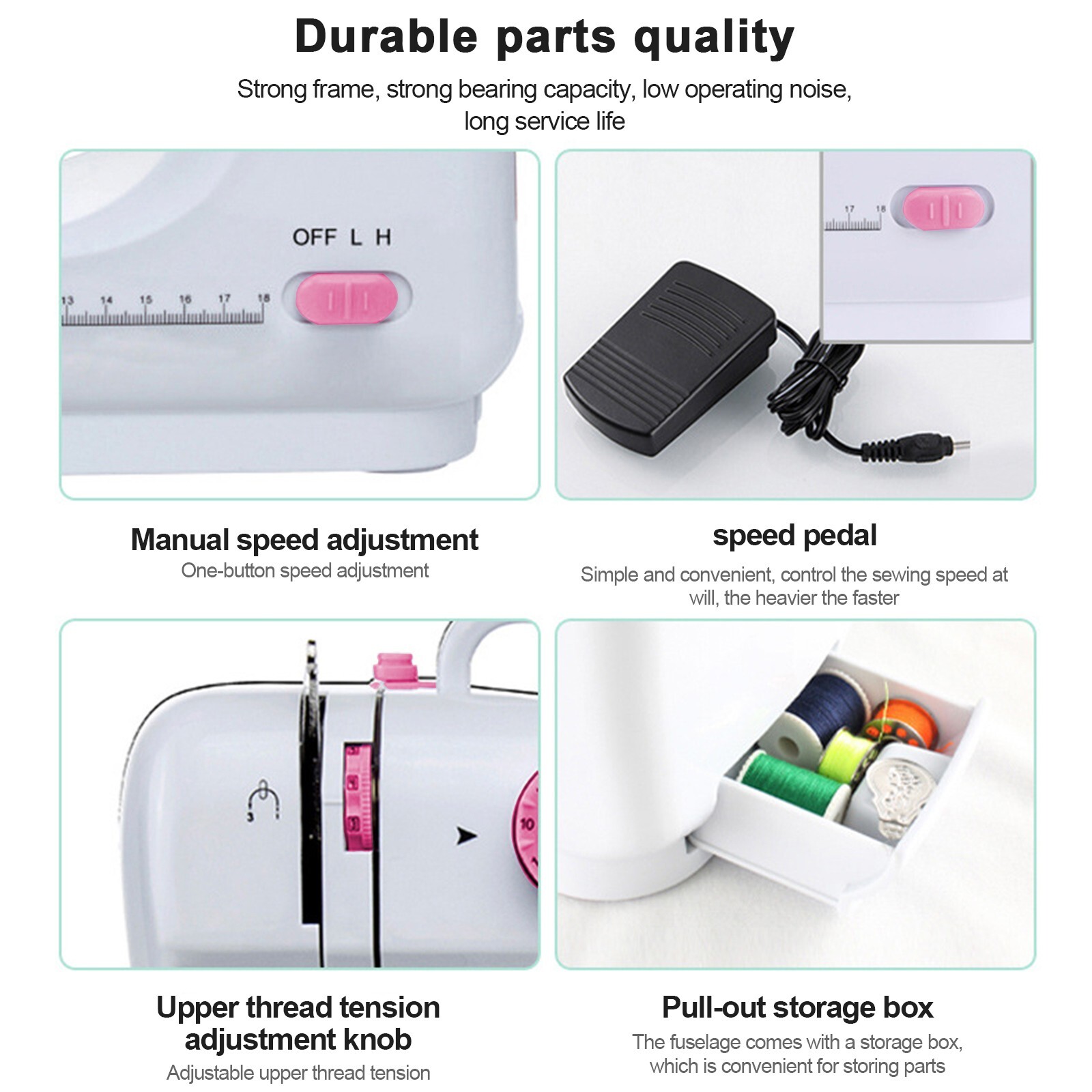Mini Electric Sewing Machine 12 Stitches Double Thread Portable US Plug Pink