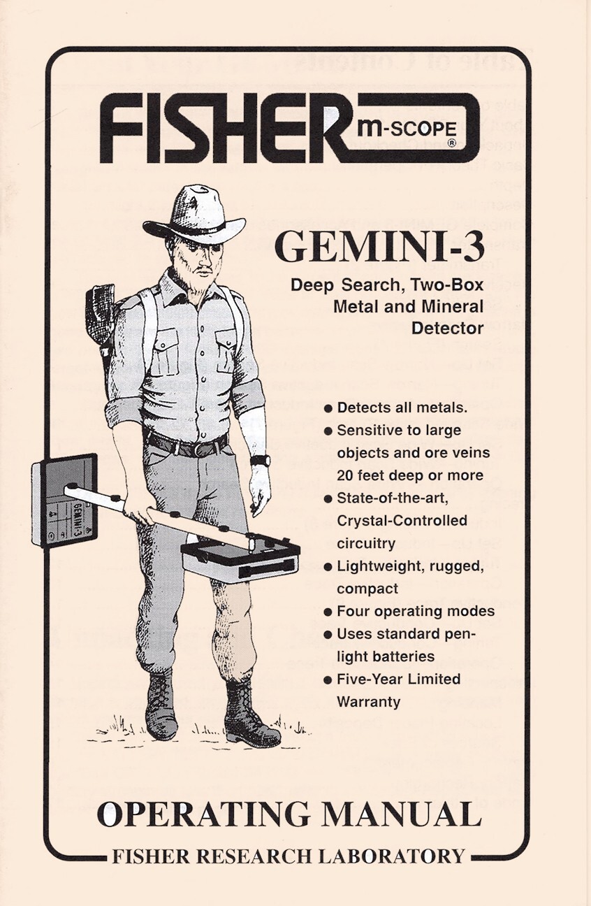 Fisher Gemini-3 Metal Detector Original Instruction Book with Free Shipping