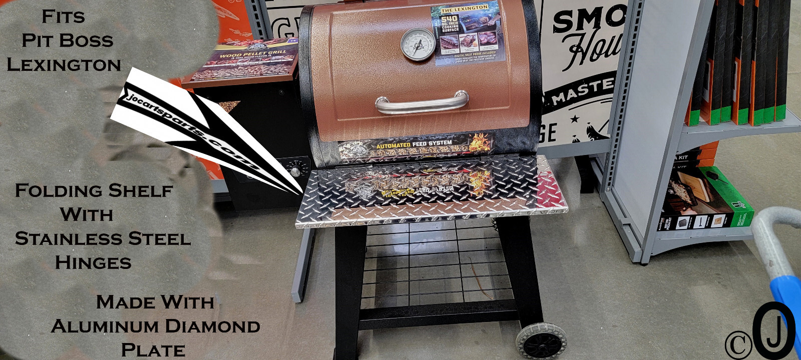Folding Aluminum Diamond Plate Shelf Fits Pit Boss Lexington Pellet Grill
