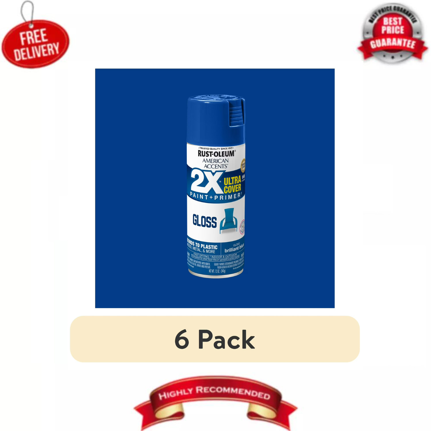 Rust-Oleum American Accents 2X Ultra Cover Gloss Brilliant Blue Spray Paint 6PK