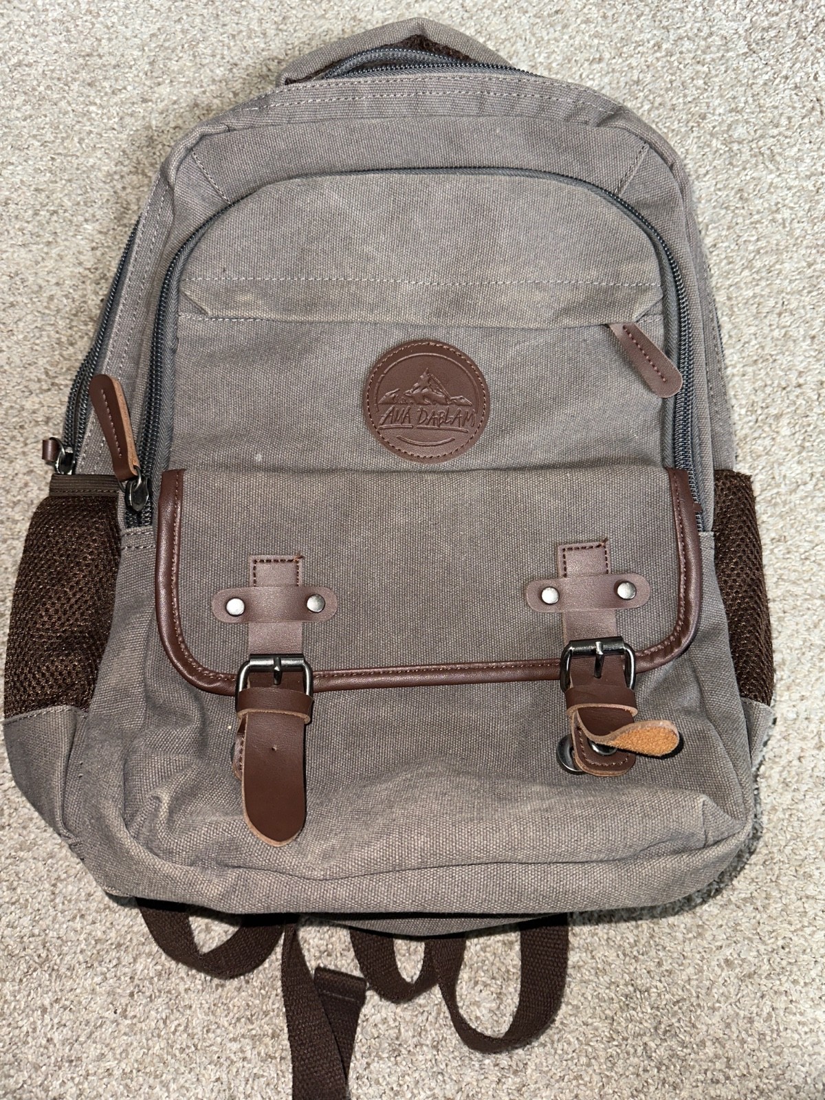 AMA DABLAM Laptop Backpack for School Hiking Work Cotton Gray & Brown