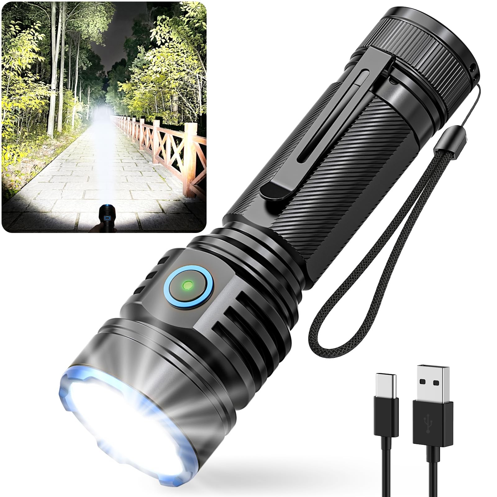 RECHOO Flashlight Rechargeable 1 Pack, Super Bright Rechargeable Flashlights