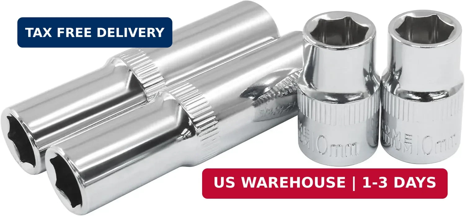 4Pcs Shallow & Deep Socket 10mm Socket 3/8 Inch Drive Metric 6 Point