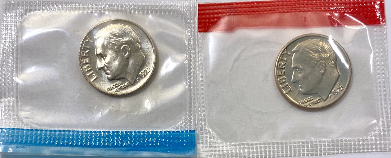 1972 P & D Roosevelt Dimes in Original US Mint Set Cellophane