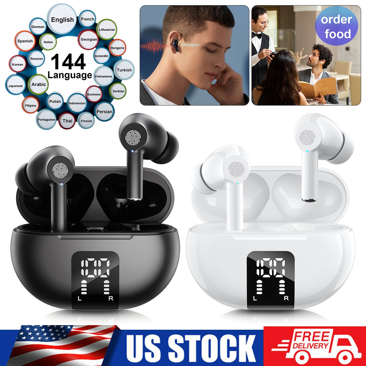 Bluetooth Translation Earbuds 150 Languages Voice Translator For iPhone