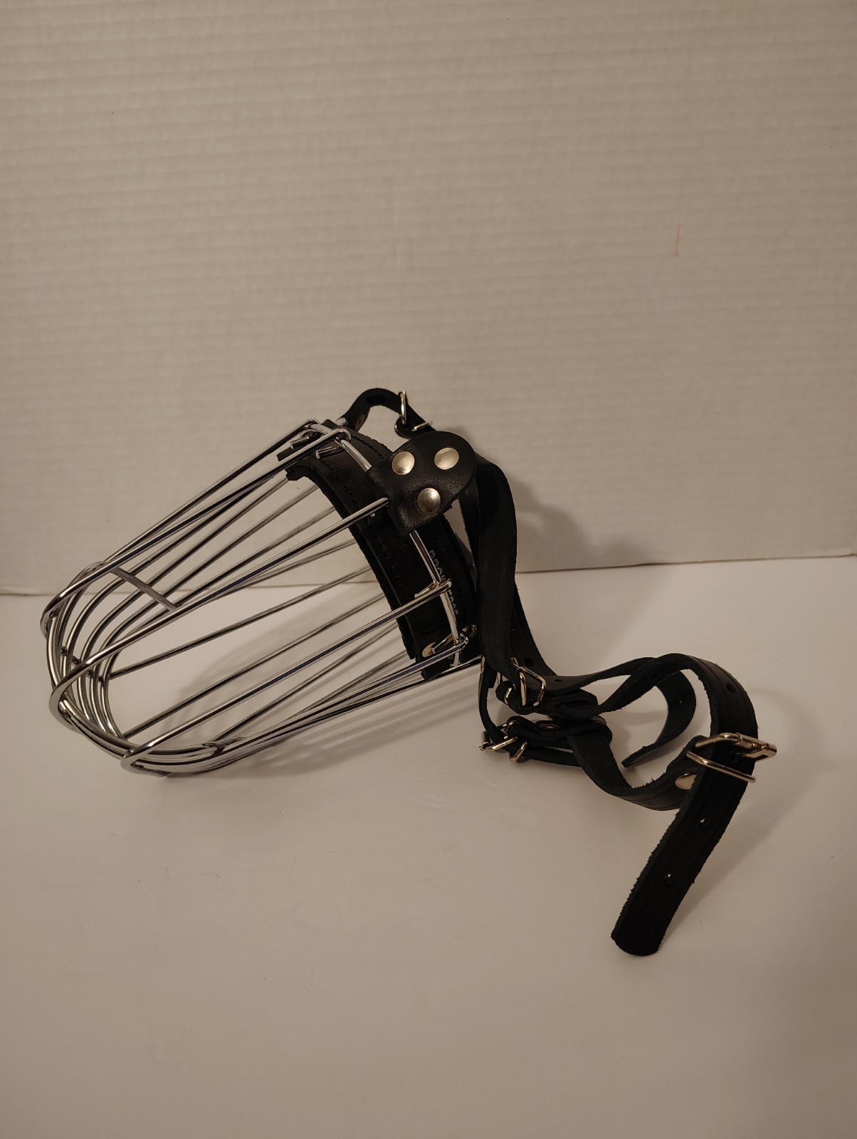 Bronzdog Muzzle Metal Mask With Adjustable Leather Straps Durable (Large Dog)EUC