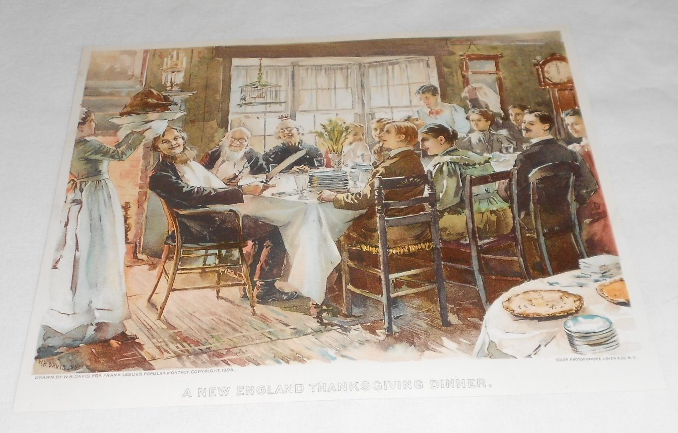 1895 lithograph ~ NEW ENGLAND THANKSGIVING DINNER