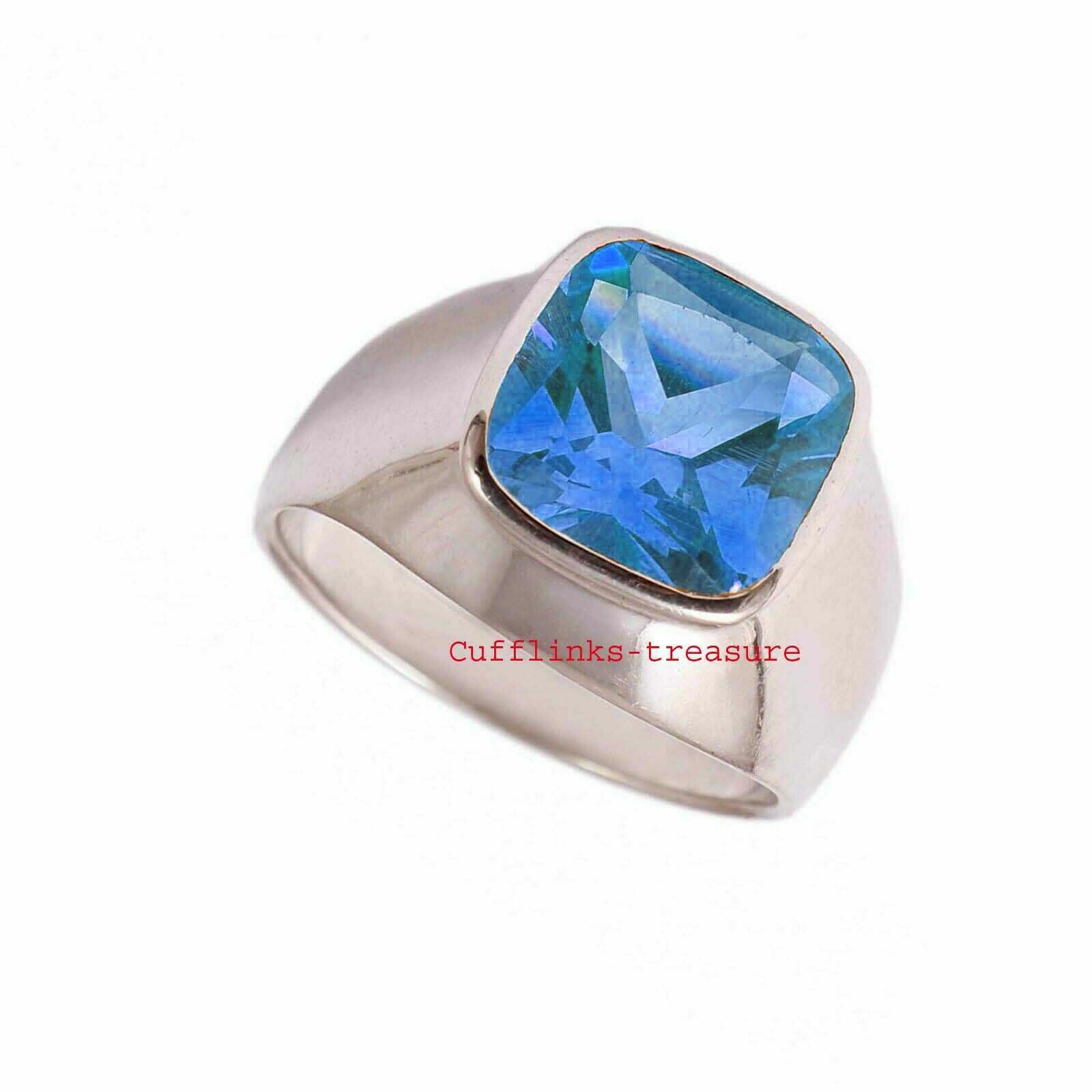 Natural Blue Topaz Gemstone with 925 Sterling Silver Ring For Men's #C554