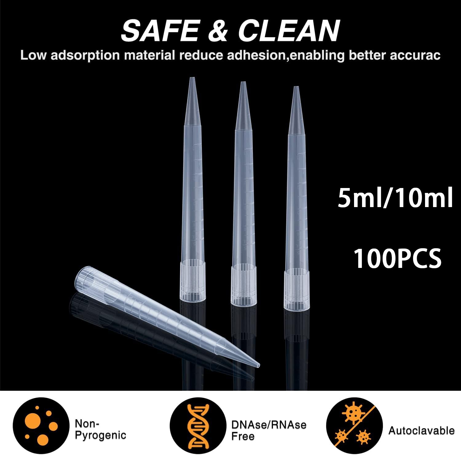 Disposable Pipette Tips 100pcs 5/10ml Universal Lab Micropipette Autoclavable PP