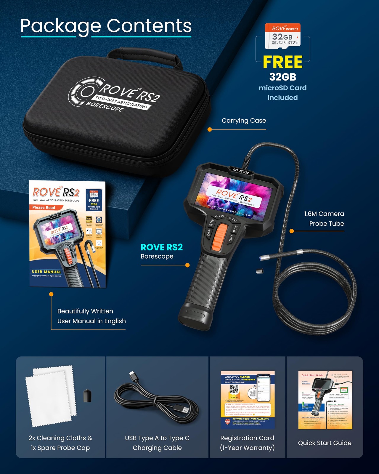 RS2 Two-Way Articulating Borescope Camera with Light, 1080P Industrial Endosc...