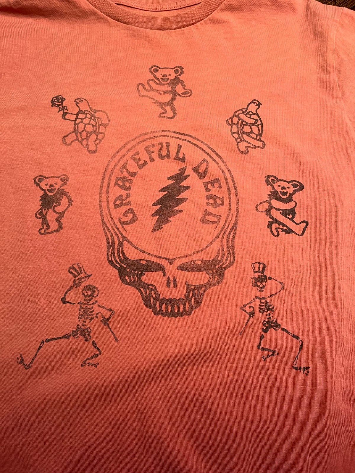 Grateful Dead Steal Your Face T-Shirt Orange Small Dancing Bears Skull and Roses