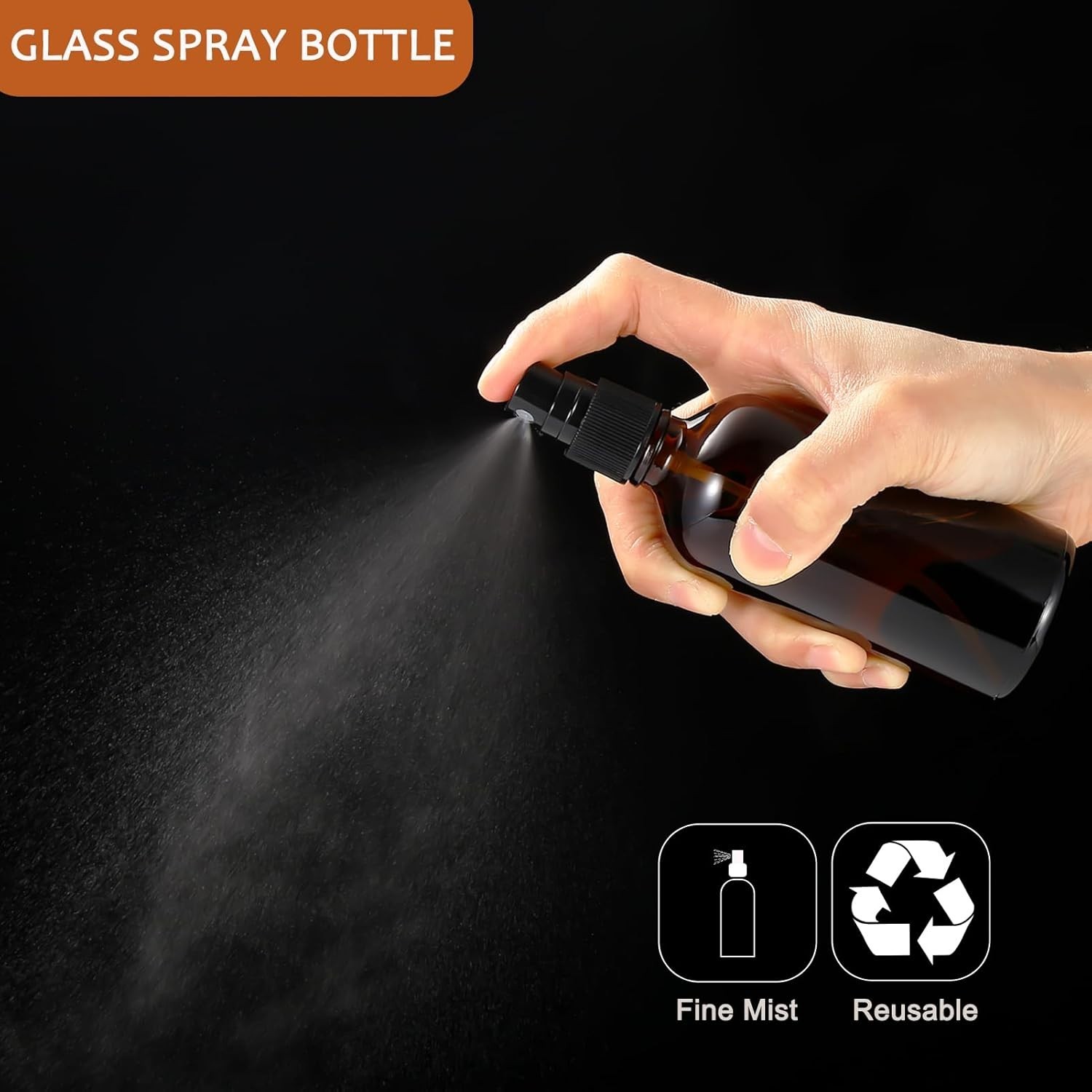 Versatile 100ml Refillable Amber Glass Spray Bottles - 3 Pack with Accessories
