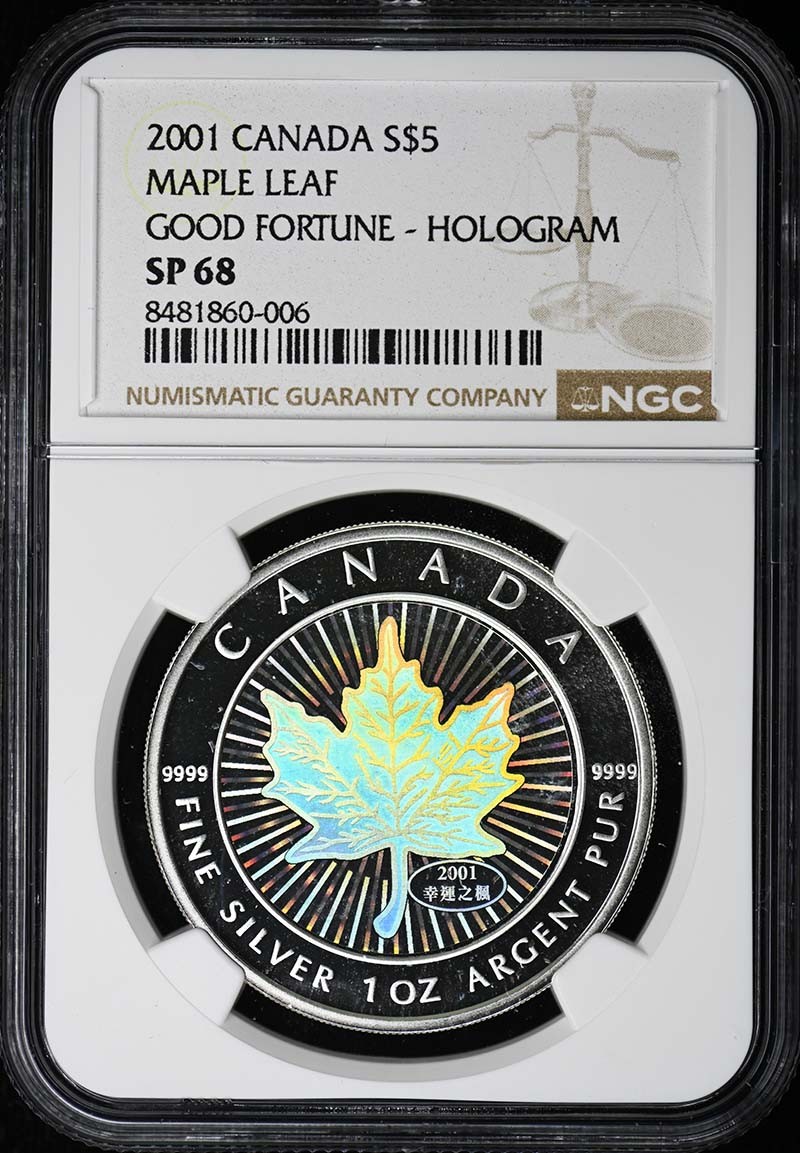 2001 CANADA MAPLE LEAF GOOD FORTUNE S$5 NGC SP68