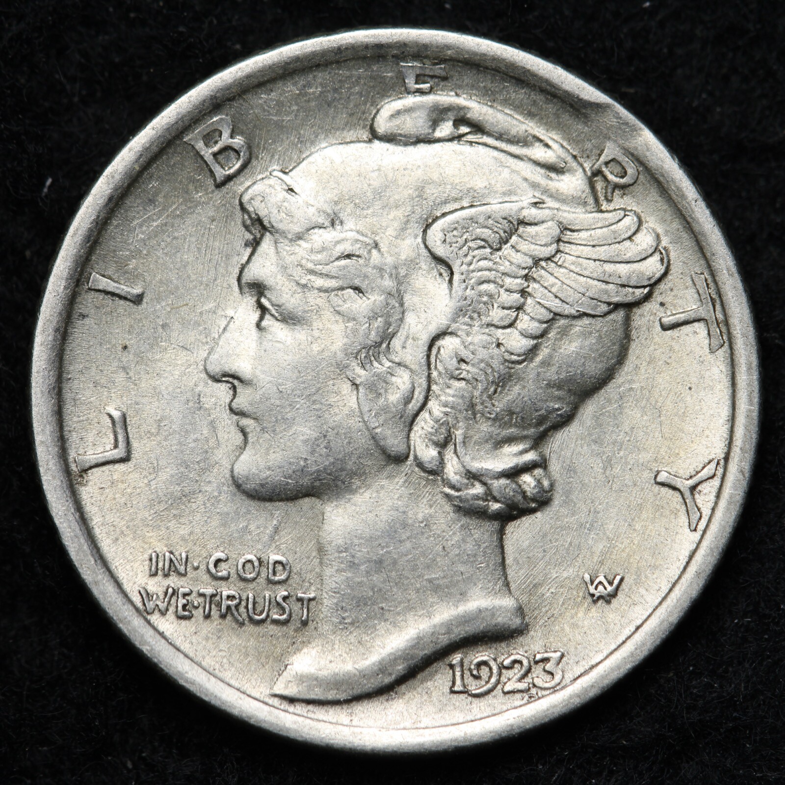 1923 RIM CLIP ERROR Mercury Silver Dime CHOICE AU E218 UCN