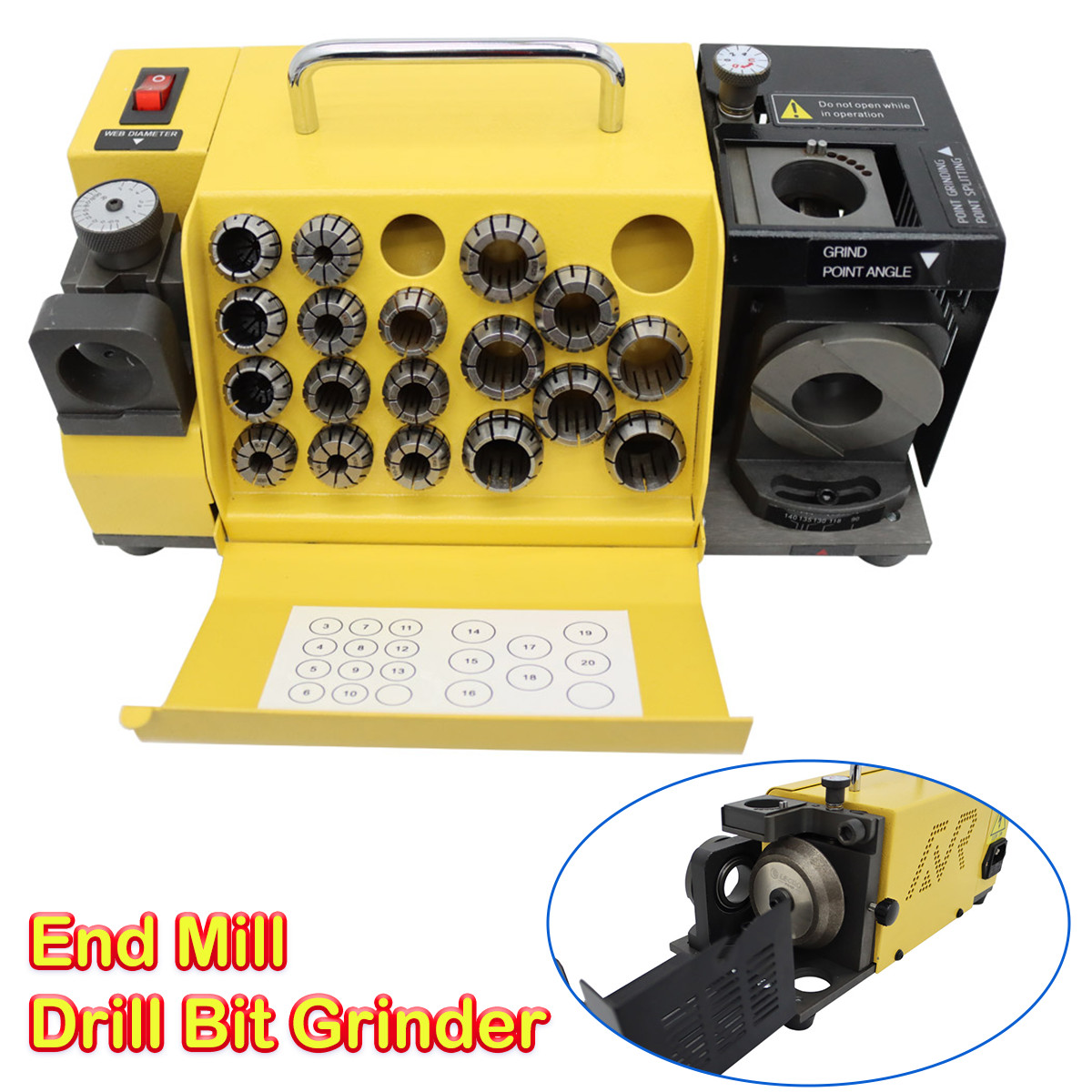 110V 120W Drill Bit Grinder Sharpener 18 Collets 3-20mm Diamond Grinding Wheel