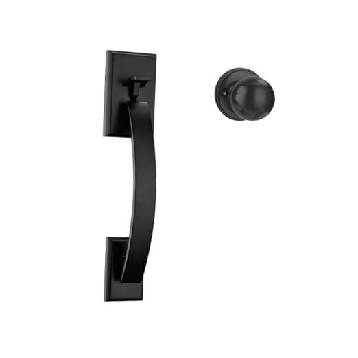 Front Door Handle Dummy Handle and Knob, Black Door Handleset for Knob Dummy