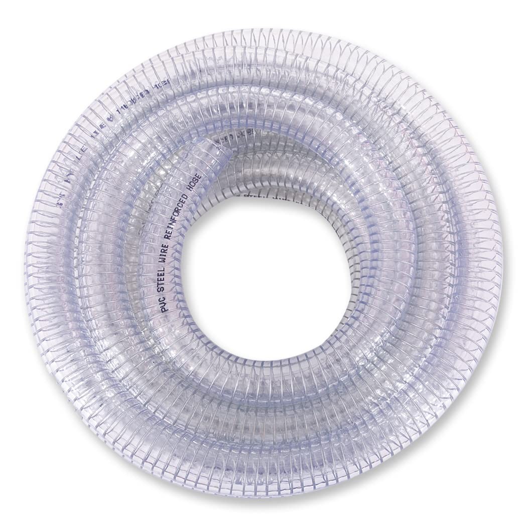 DAVCO 1/2" ID x 25 ft PVC Reinforced Tubing With Spiral Steel 1/2"ID, Clear