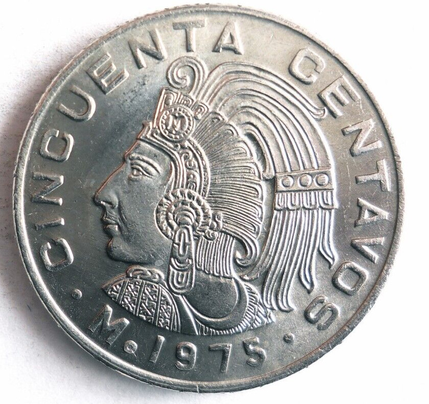 1975 MEXICO 50 CENTAVOS - AU - High Quality Coin - FREE SHIP - Bin #998
