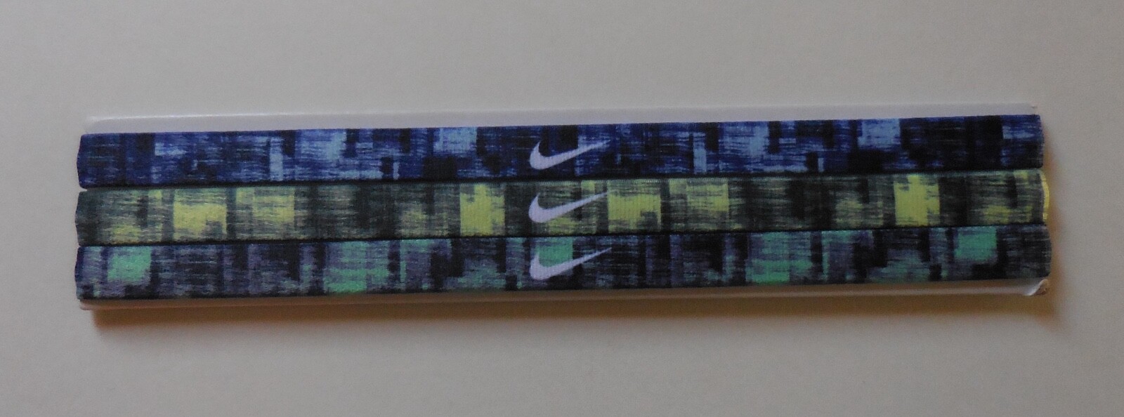 Nike Printed Headbands Assorted 3PK Adult Unisex Blue Cap/Barely Volt/Green Glow