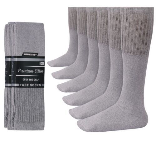 6-12-18 Pairs Men's Grey Tube Socks Over The Calf Sport Cotton Socks Big &Tall