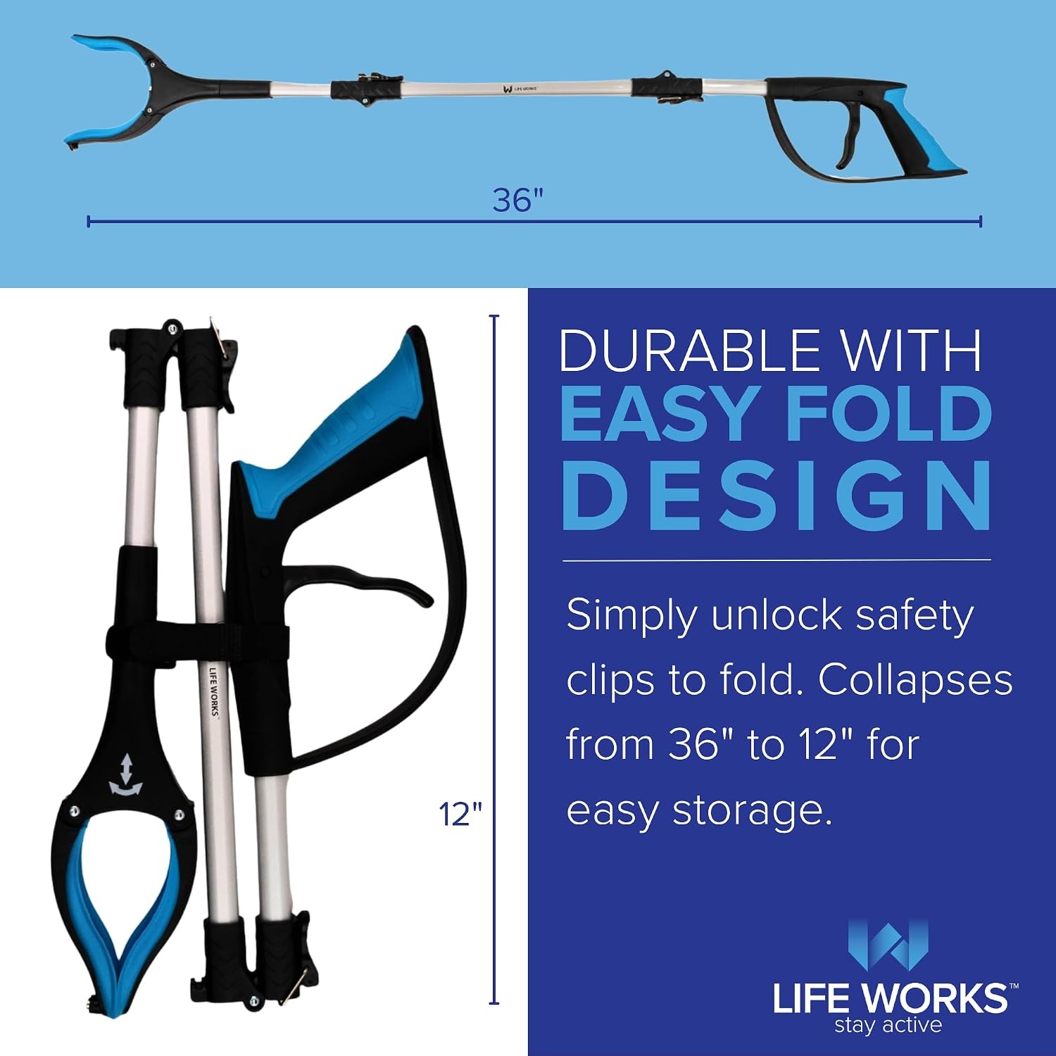 Reacher Grabber Tool, 360° Rotating Head, Lightweight 36" Foldable Arm,