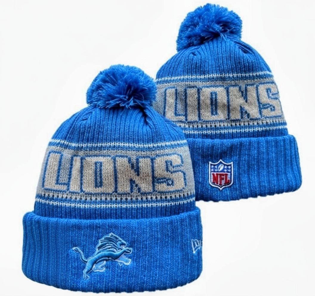 Detroit Lions Winter Knit Hat Thermal Fleece Lined Beanie with Pom NFL Blue Cap