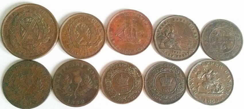 Canada Early Date Copper Coins x 10 Different 1832 - 1864