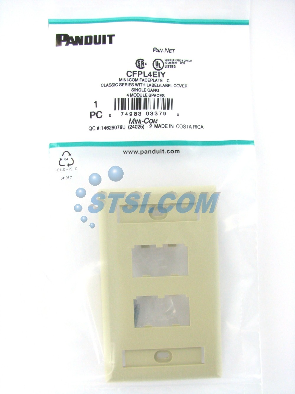 Panduit CFPL4EIY 4-Port Mini-Com Faceplate, Labeled Series, Ivory ~STSI