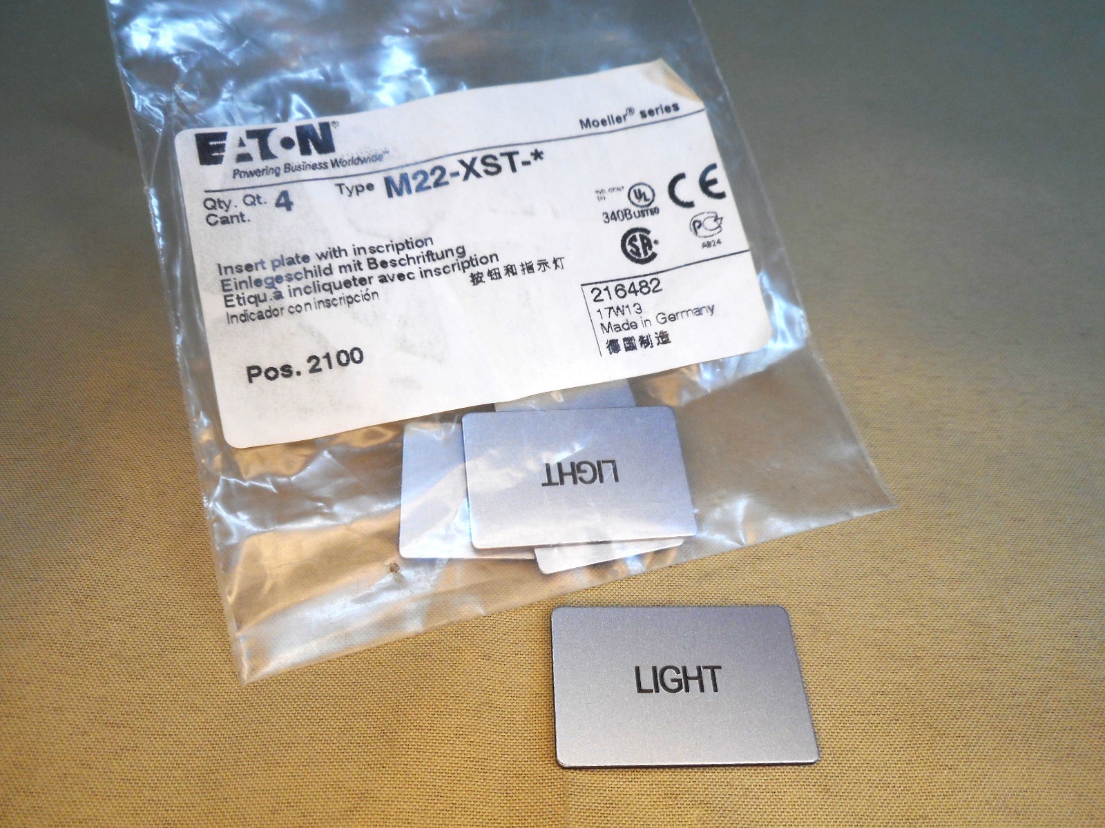 MOELLER  M22-XST-LIGHT pushbutton insert label (NIB)