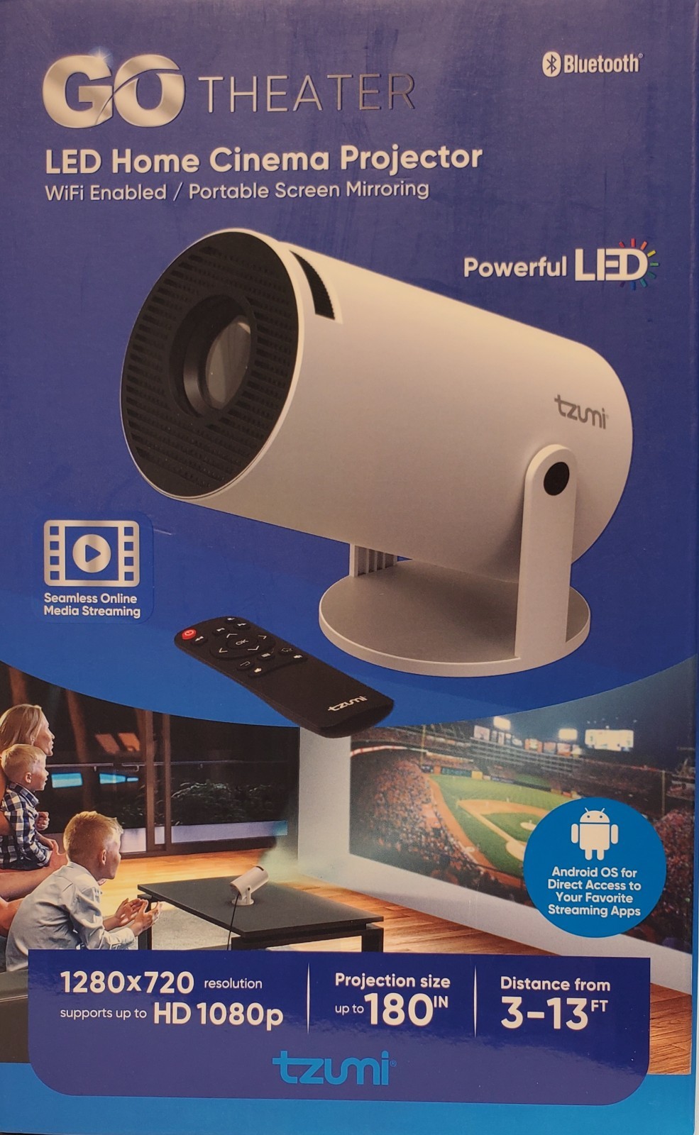 Go Theater LED Home Cinema Projector TZUMI 180"