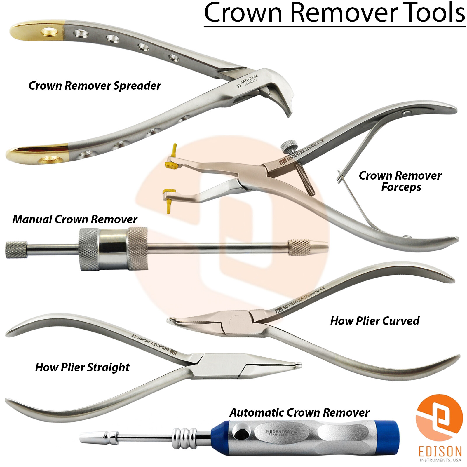 Dental Crown Removal Instruments Bridge Remover Spreader Forceps Scissors