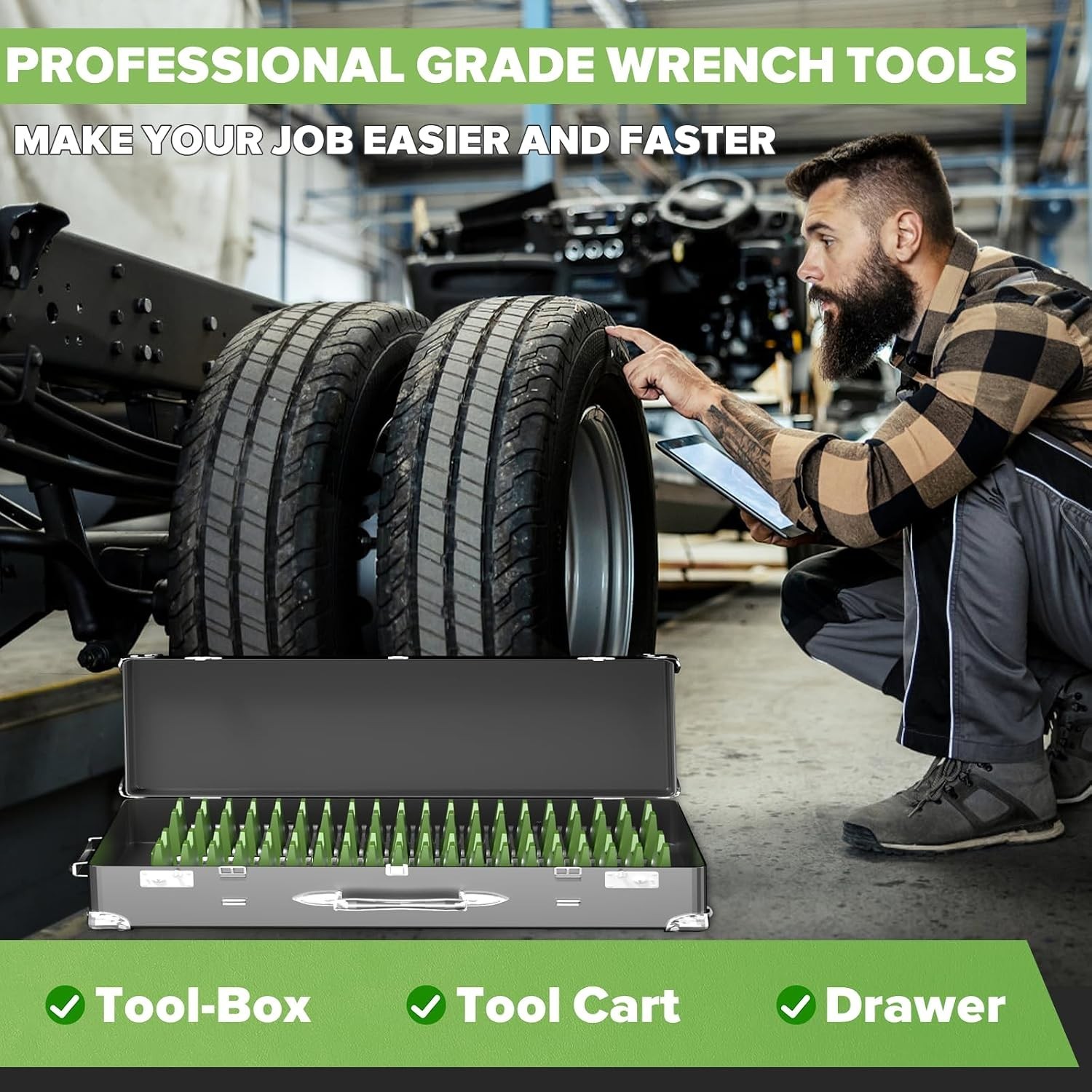 40PCS Modular Wrench Organizer Set - Stylish Green Tool Storage Solution