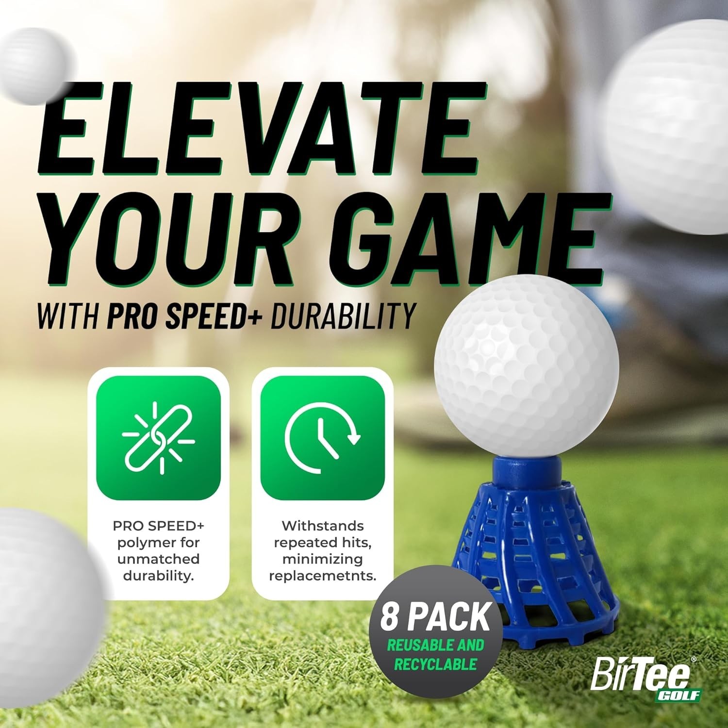 Golf Tees - PRO Speed Plus with Flexibility & Durability - 8 Pack. Indoor Gol...
