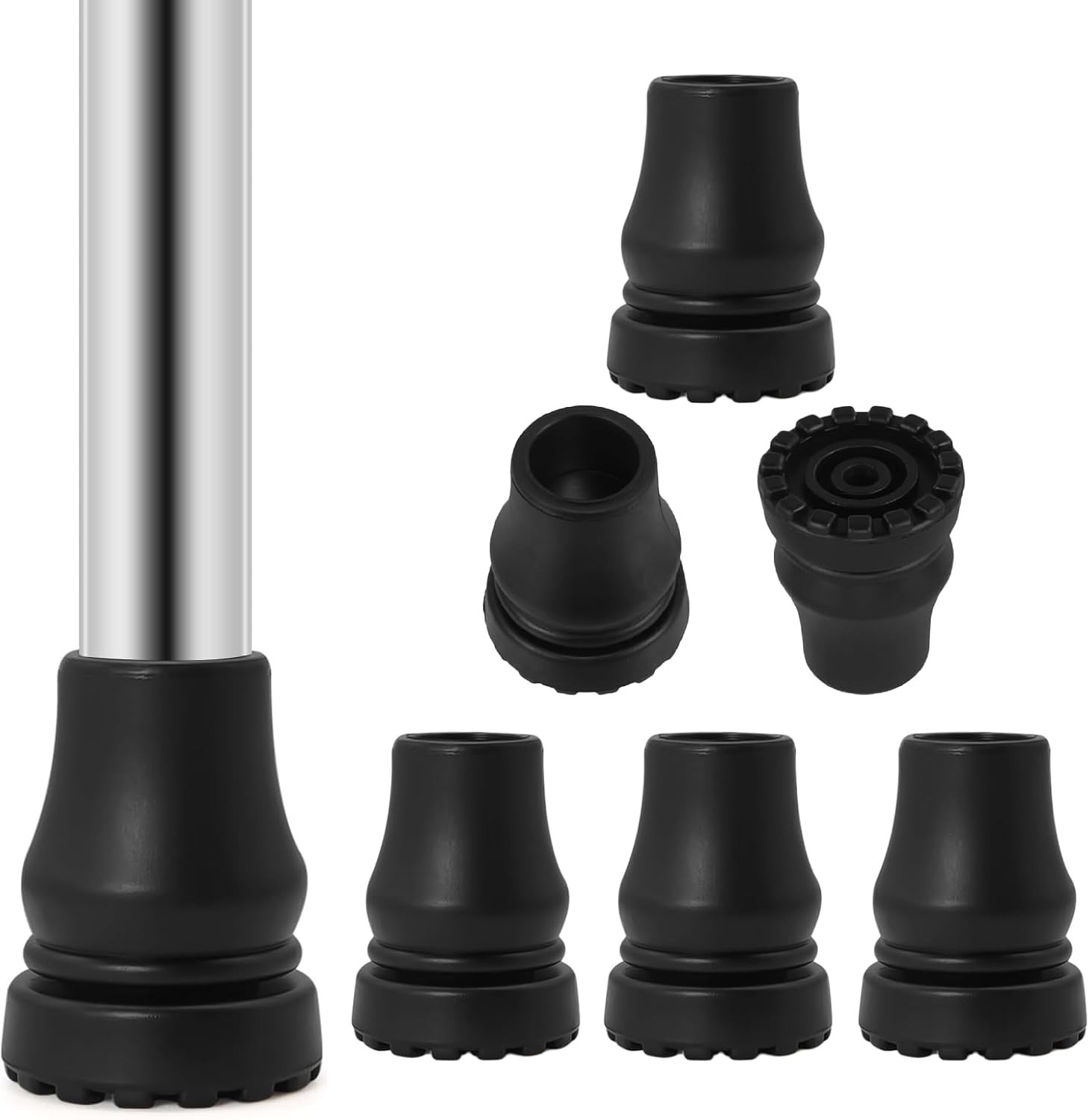 Cane Tips (6-Pack), 3/4 Inch Non-Slip Rubber Replacement for Walking Stick Foldi