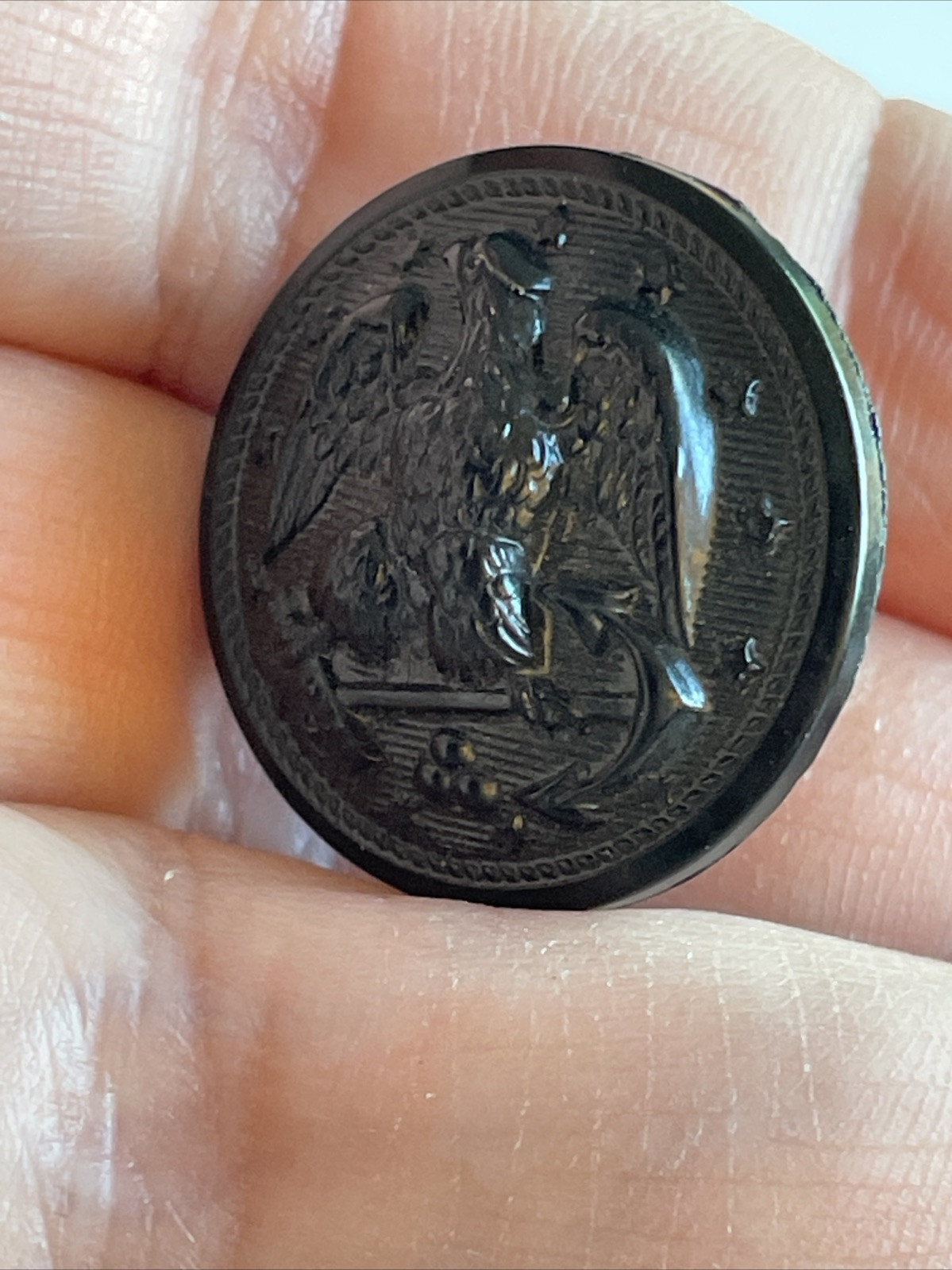 Vintage Black Nylon Eagle Military Uniform Button
