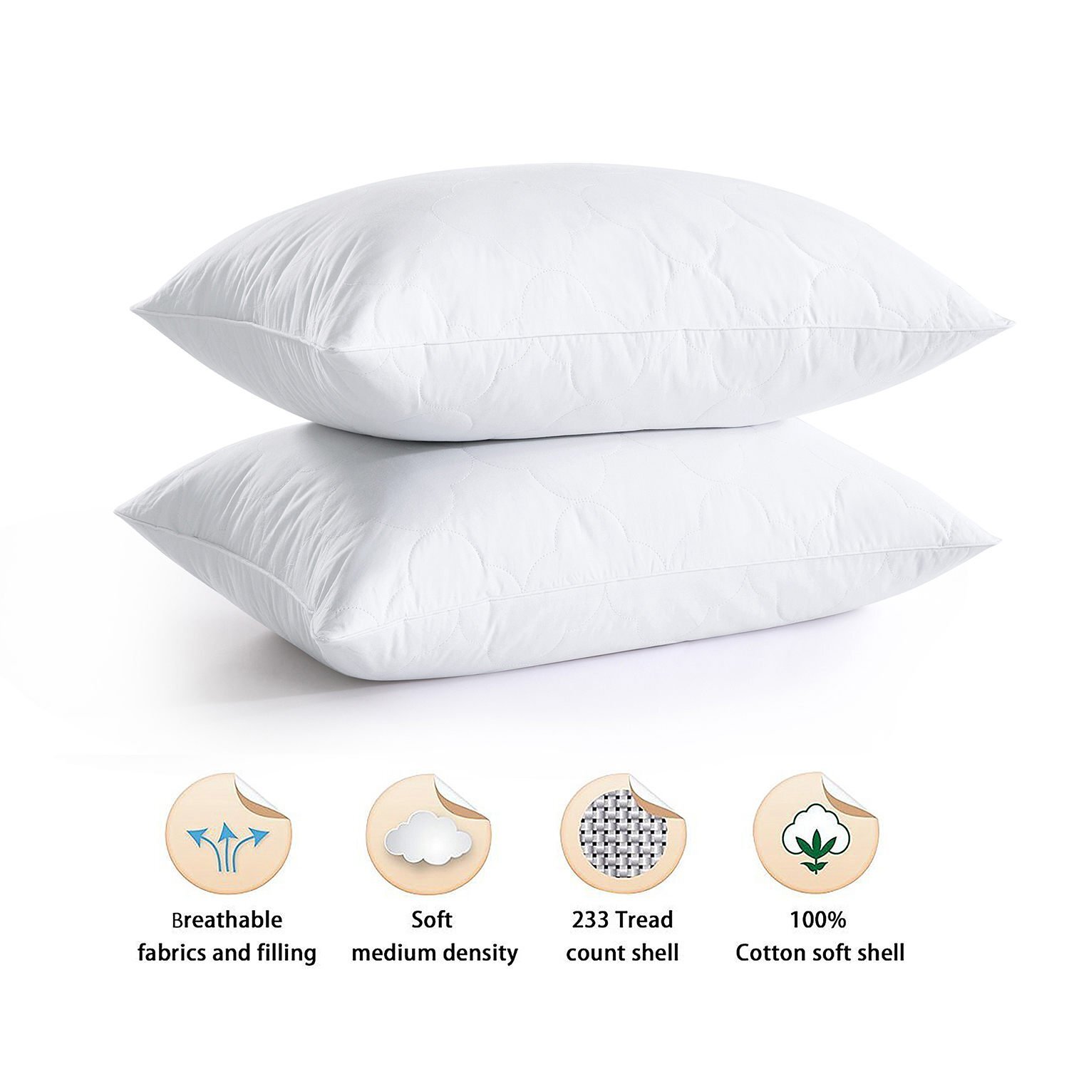 2 Pack Down Feather Blend Bed Pillows Cloud Quilted King Queen Size Pillow