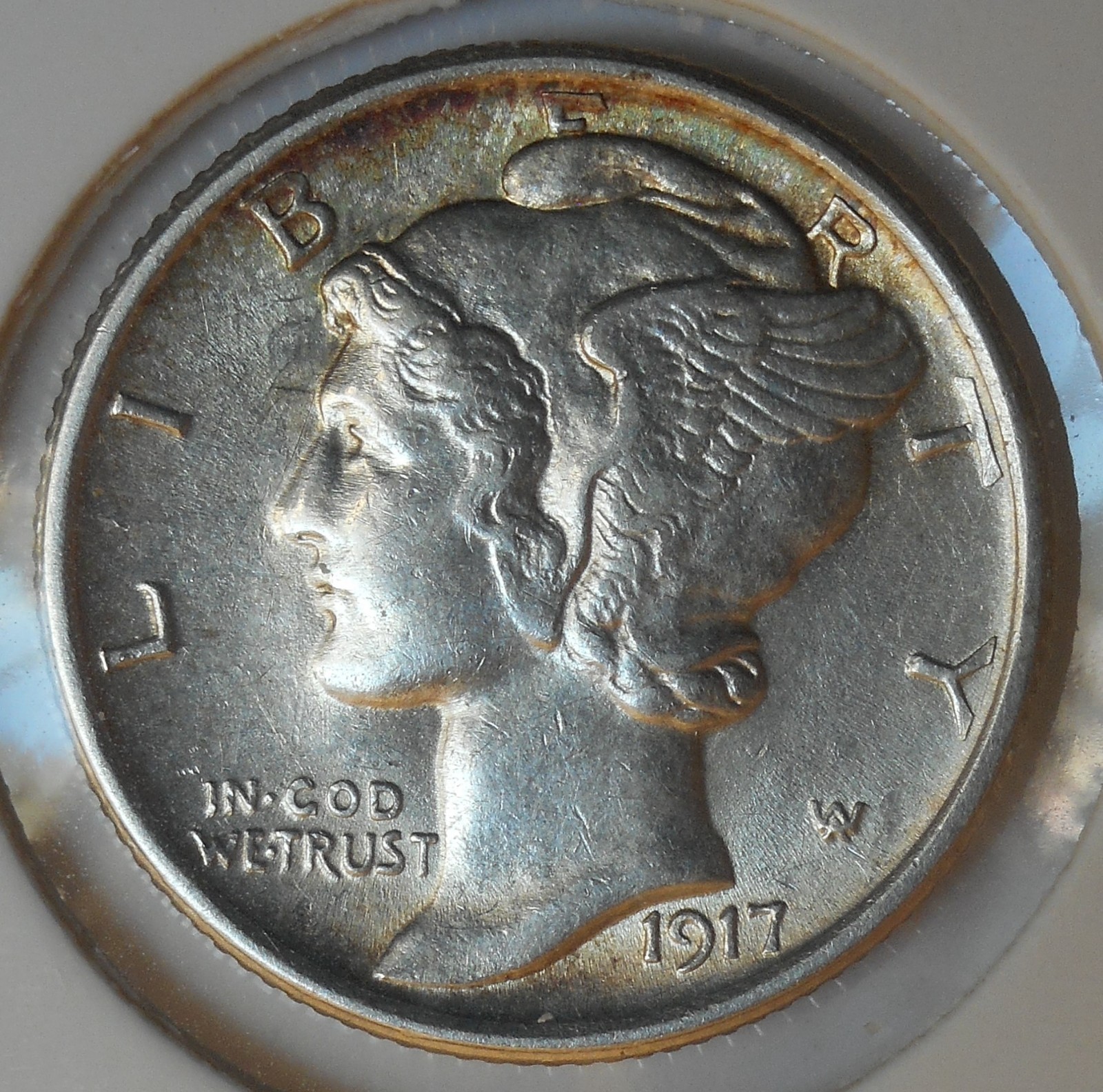 1917 . Mercury Dime . Choice AU . Almost Uncirculated