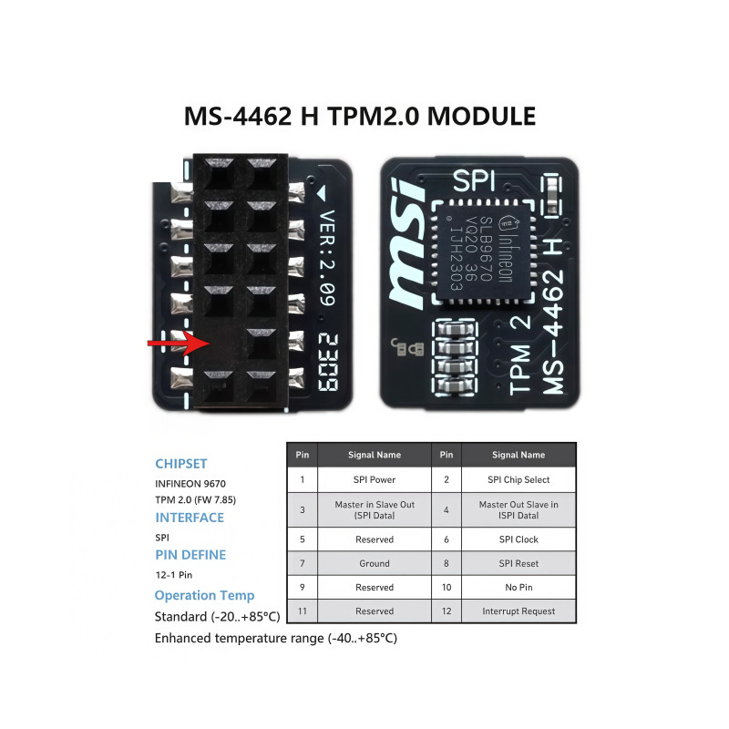 1PC NEW MSI MS-4462 H TPM Module (12 Pin 12-1) TPM 2.0 Trusted Platform