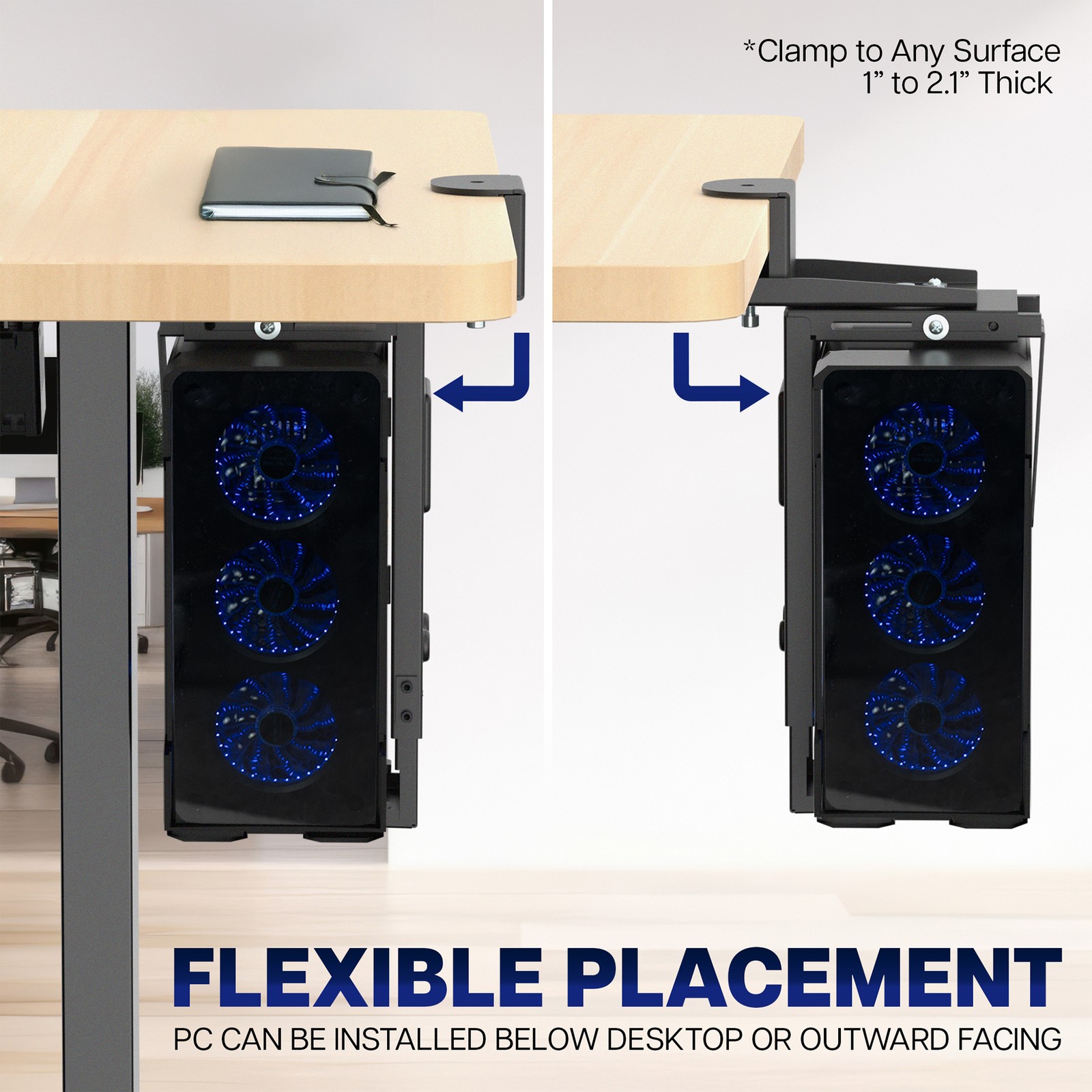 VIVO Black Clamp-on PC Mount, Computer Case Holder with 135 Swivel