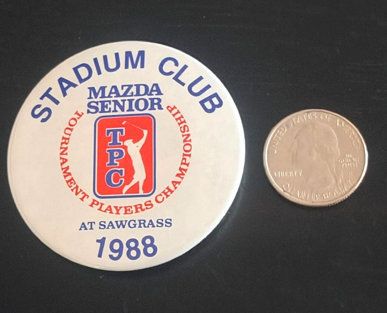 BILLY CASPER WINS 1988 SENIOR TOURNAMENT PLAYERS CHAMPIONSHIP MAJ PRESSPIN BADGE