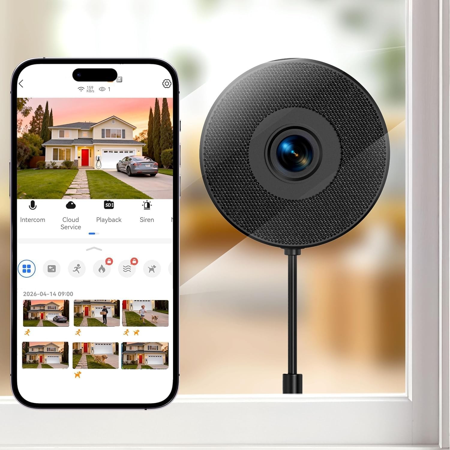 2K 3MP Window Camera WiFi Dome Home Security Indoor Outdoor Night Vision Motion
