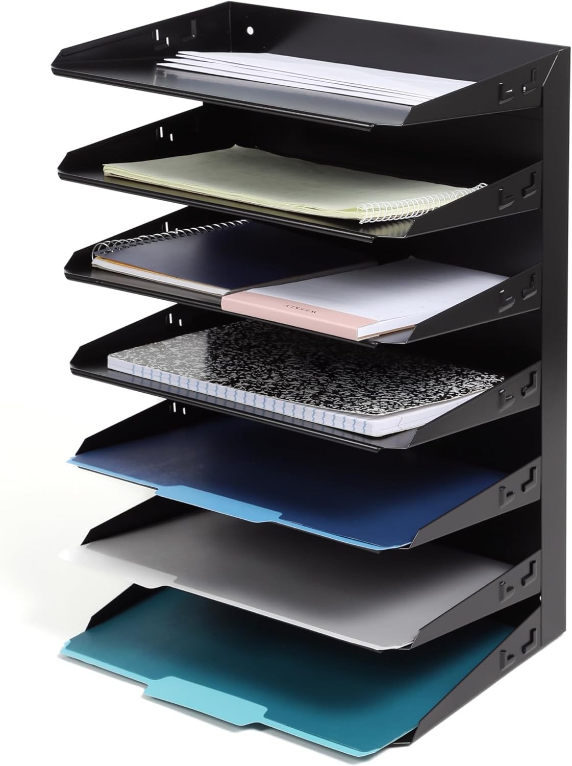 Desktop Horizontal 7-Slot File Binder Organizer Storage Letter Tray Black