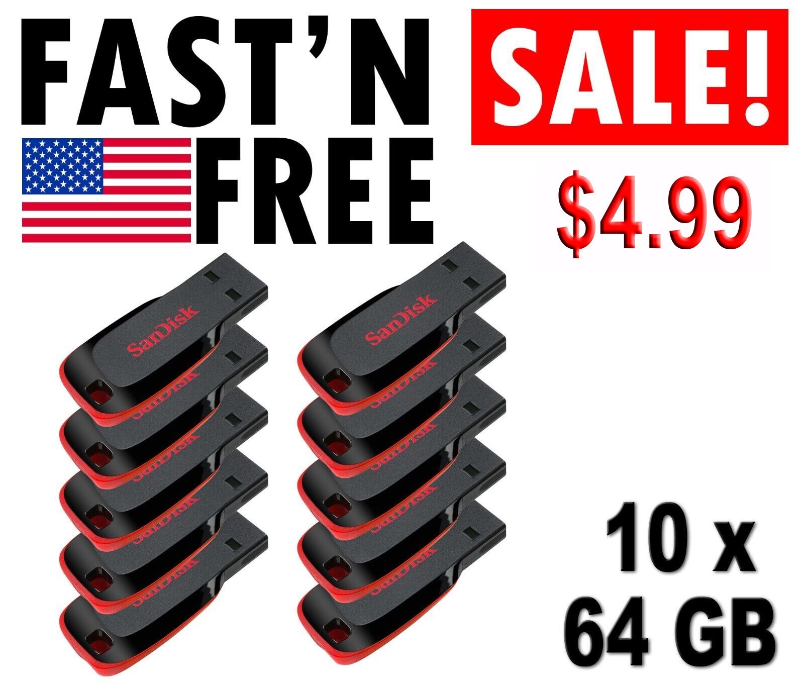 LOT 10x SanDisk SDCZ50-064G 64GB Cruzer Blade USB Flash Drive 64 GB 10 x 64G