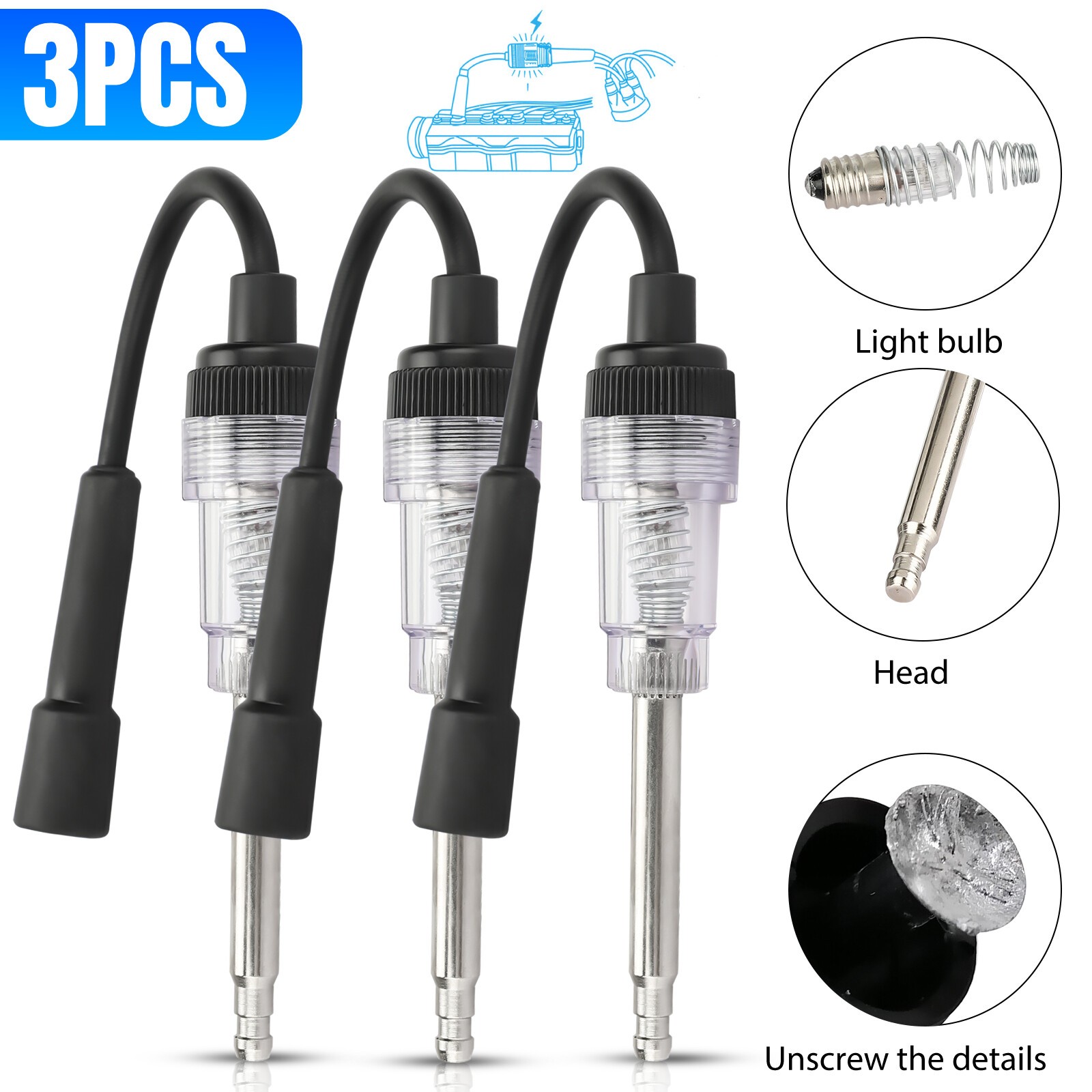3x In-Line Spark Plug 6-12V Pick Up Coil Tester Ignition Coil Diagnostic Tool xx